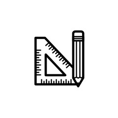 Fototapeta premium School supplies icon with pencil and ruler in black and white 