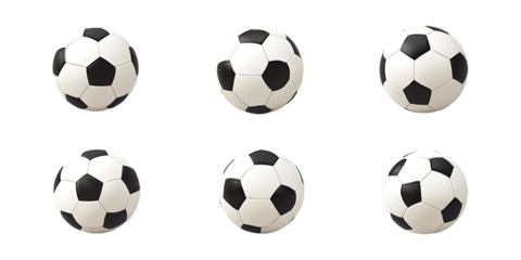 Pack Soccer Ball Set in Different Poses Against Transparent Background for Sports, Athletic Events, or Game Illustrations
