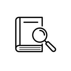 Book with Magnifying Glass Illustration in Black and White  