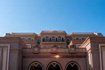 Arabesque architecture, arched windows and gates, Emirates Palace hotel in Abu Dhabi. UAE © Rawf8