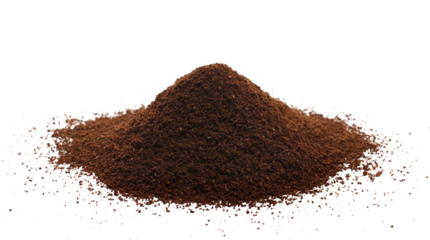 Pile ground espresso coffee isolated on white, side view