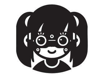 Fototapeta premium Robot. Cyborg. Black flat vector cartoon cute girl human-cyborg