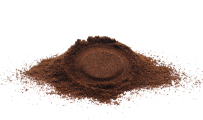 Pile ground espresso coffee frame isolated on white, side view