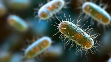 Fototapeta premium Close-up of Bacteria Cell with Flagella for Scientific Visualizations