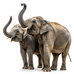 Obraz premium Two Asian Elephants, Wildlife, Mammal, Trunk Up