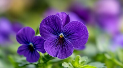 Vibrant Purple Pansies in Bloom: A Close-Up of Nature's Beauty