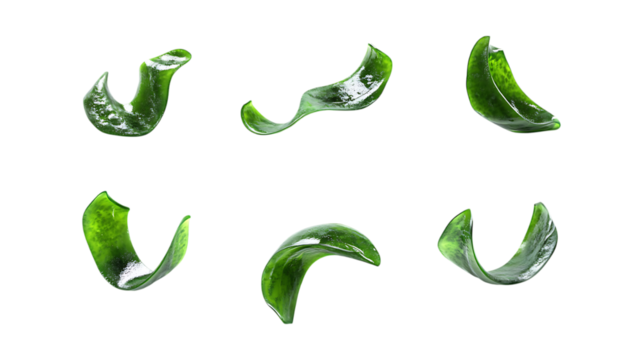 Pack Spirulina Set in Different Poses Against Transparent Background for Superfood, Wellness, or Health Supplement Branding