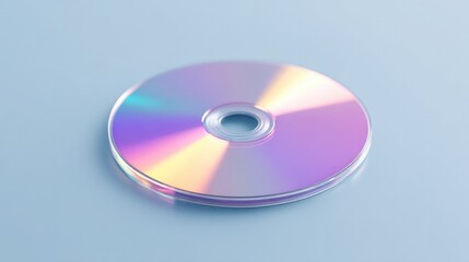 single compact disc adorned with abstract geometric patterns and vibrant colors lies centered against soft blurred