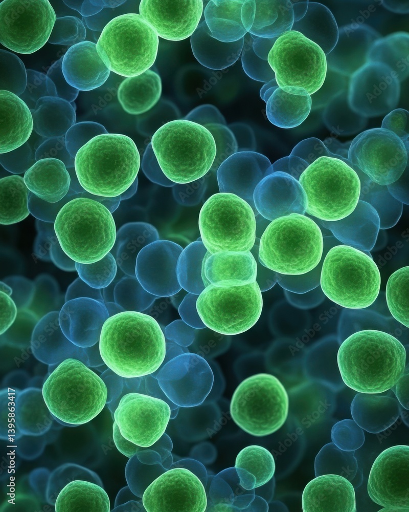 Poster high-resolution microscopic view of a single droplet containing multiple bacterial colonies, biofilm