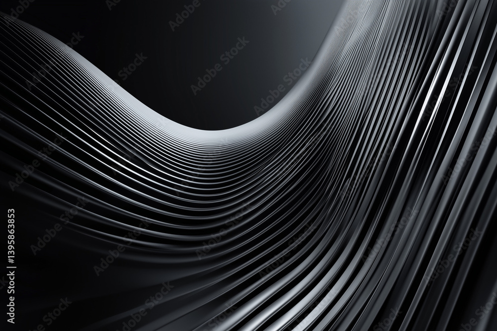 Poster metallic wave abstract flowing lines dark background 3d render
