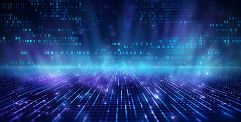 Abstract blue background with binary code, cyber network concept