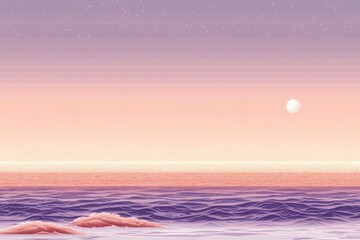 Vibrant Pixel Landscape With Purple Horizon and Serene Ocean at Dusk