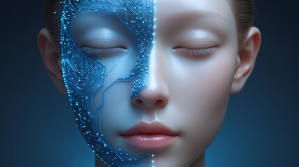 half human face and cyber network