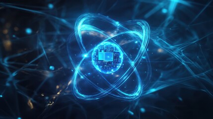Quantum Chip Glowing Under Holographic Data Project