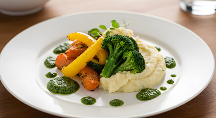 Exquisite Vegan Gourmet Dish with Fresh Organic Ingredients Served Beautifully