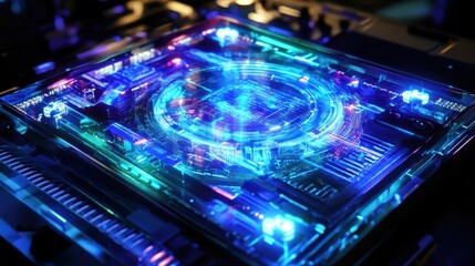 Obraz premium Futuristic Quantum Processor Glowing with Holograph