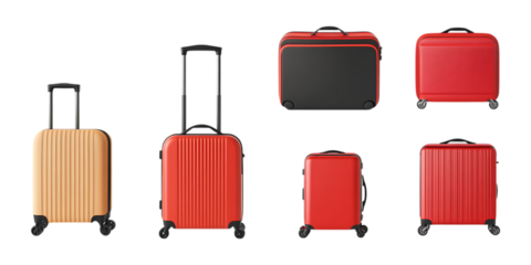 Pack Travel Luggage Set in Different Poses on Transparent Background for Travel, Packing, and Tourism-Themed Designs