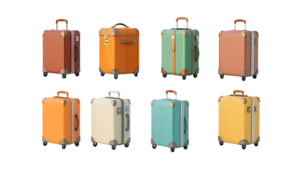 Pack Suitcase Set in Different Poses on Transparent Background for Travel, Vacation, and Lifestyle-Themed Designs