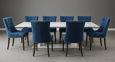 Elegant Dining Set Featuring Velvet Upholstered Chairs and Marble Table