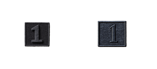 Embroidered number one patch on black background detail, cut out transparent