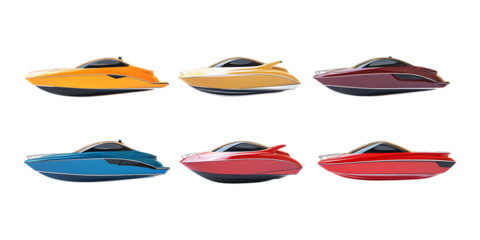 Pack Speedboat Set in Different Poses Against Transparent Background for Marine, Water Sports, or Nautical Designs