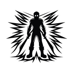 Silhouette Swordsman Black Figure Holding Katana with Lightning Effect, Combat Style