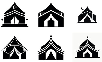 Obraz premium Simple black and white illustrations of various tents and mosques.