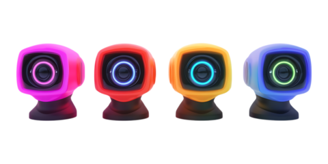 Pack Security Alarm Set in Different Poses Against Transparent Background for Home Safety, Surveillance Design, or Technology Branding