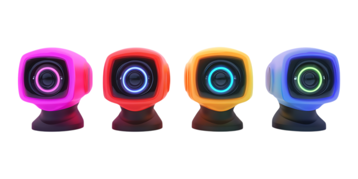 Pack Security Alarm Set in Different Poses Against Transparent Background for Home Safety, Surveillance Design, or Technology Branding