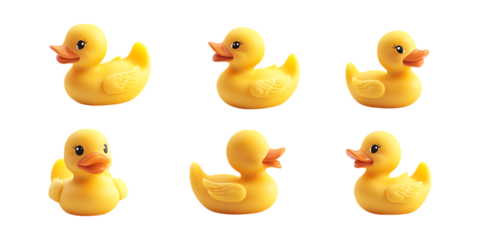 Pack Rubber Ducky Toy Set in Different Poses Against Transparent Background for Toy Branding, Baby Products, or Playful Design