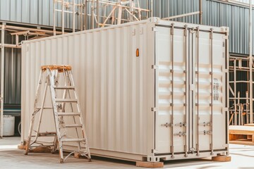 Temporary Container Structure Painted Light Located at a Construction Site During Daylight Hours