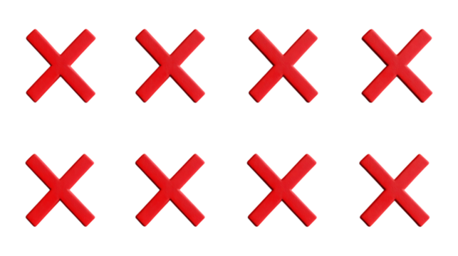 Pack Red X Mark Symbol Set in Different Poses Against Transparent Background for Warning Signs, UI Design, or Error Indicators