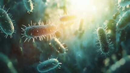 Fototapeta premium Viewing Microscopic Bacteria Cells Floating Under the Light Microscope
