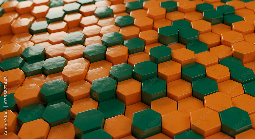 Aufkleber abstract geometric hexagon background in emerald and tangerine color palette