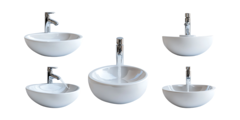 Pack Vessel Sink Set in Different Poses on Transparent Background for Interior, Bathroom, and Home-Themed Designs