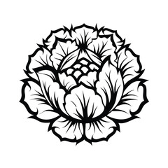 Abstract Black and White Floral Pattern Elegant Flower Design on White Background