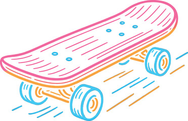 Colorful skateboard illustration with vibrant line art for youthful design projects