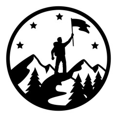 Silhouette of a Hiker Reaching a Mountain Peak Under a Starry Night Sky