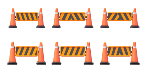 Pack Road Barrier Set in Different Poses Against Transparent Background for Construction Signage, Traffic Management, or Urban Design