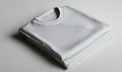 Neatly folded white t-shirt on a clean surface, showcasing simplicity and elegance for fashion use
