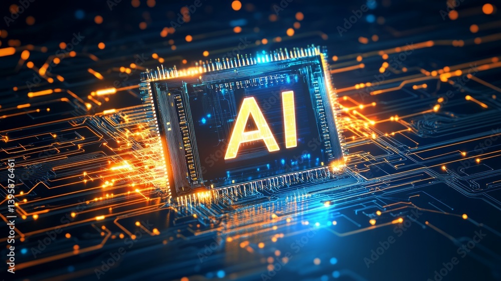 Aufkleber a close-up of an ai chip with the letters ai surrounded by circuit board