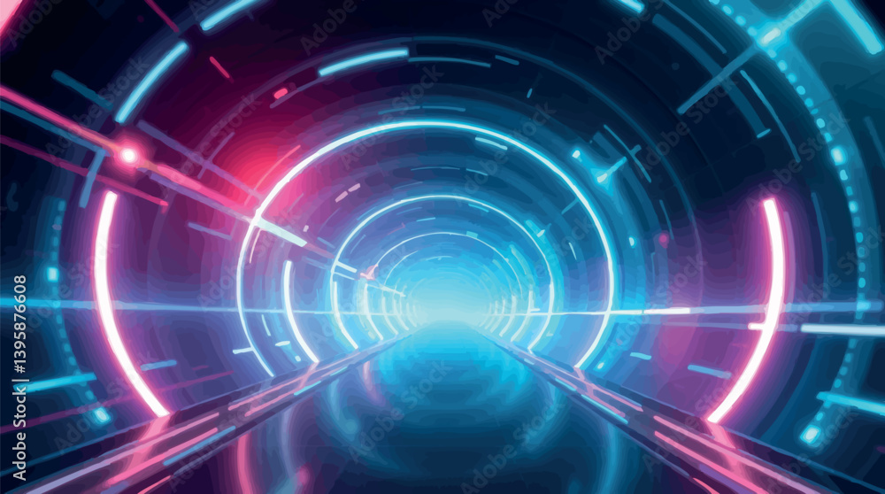 Poster abstract futuristic tunnel background with glowing depth and sci-fi perspective.