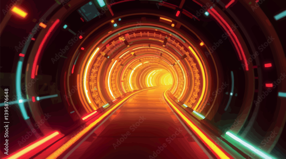 Poster abstract futuristic tunnel background with glowing depth and sci-fi perspective.
