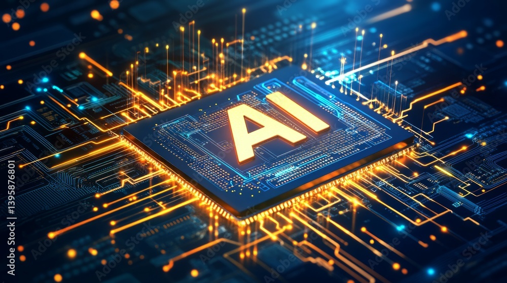Aufkleber a close-up of an ai chip with the letters ai surrounded by circuit board