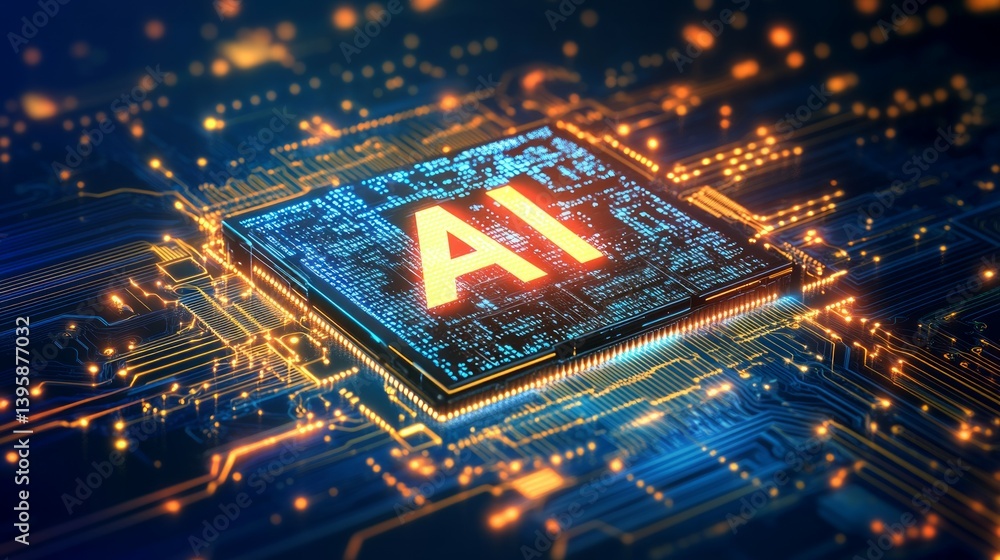 Aufkleber a close-up of an ai chip with the letters ai surrounded by circuit board