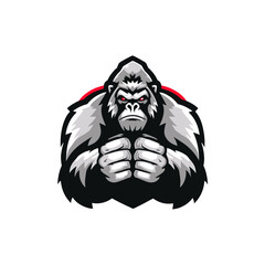 Esports vector logo featuring a silverback gorilla with clenched fists showcasing strength and intensity
