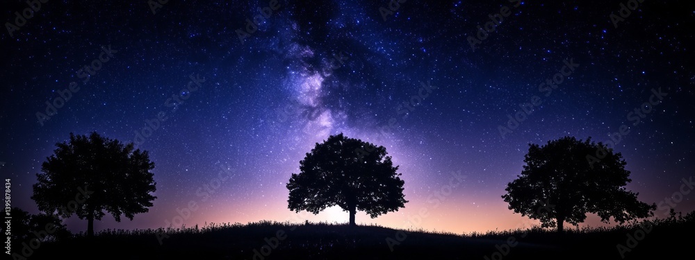 Wall mural the universe is on full display in a panoramic space shot featuring the milky way galaxy and a multi