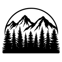 Fototapeta premium Majestic Mountains and Evergreen Forest Scenic Landscape Illustration
