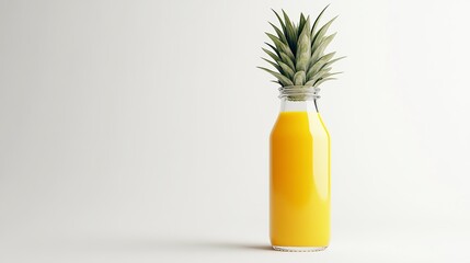 Front view mockup of an orange juice glass bottle, isolated on a white background. Also includes a pineapple juice bottle