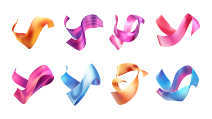 Pack Ribbon Sign Set in Different Poses Against Transparent Background for Graphic Design, Labels, or Festive Decoration